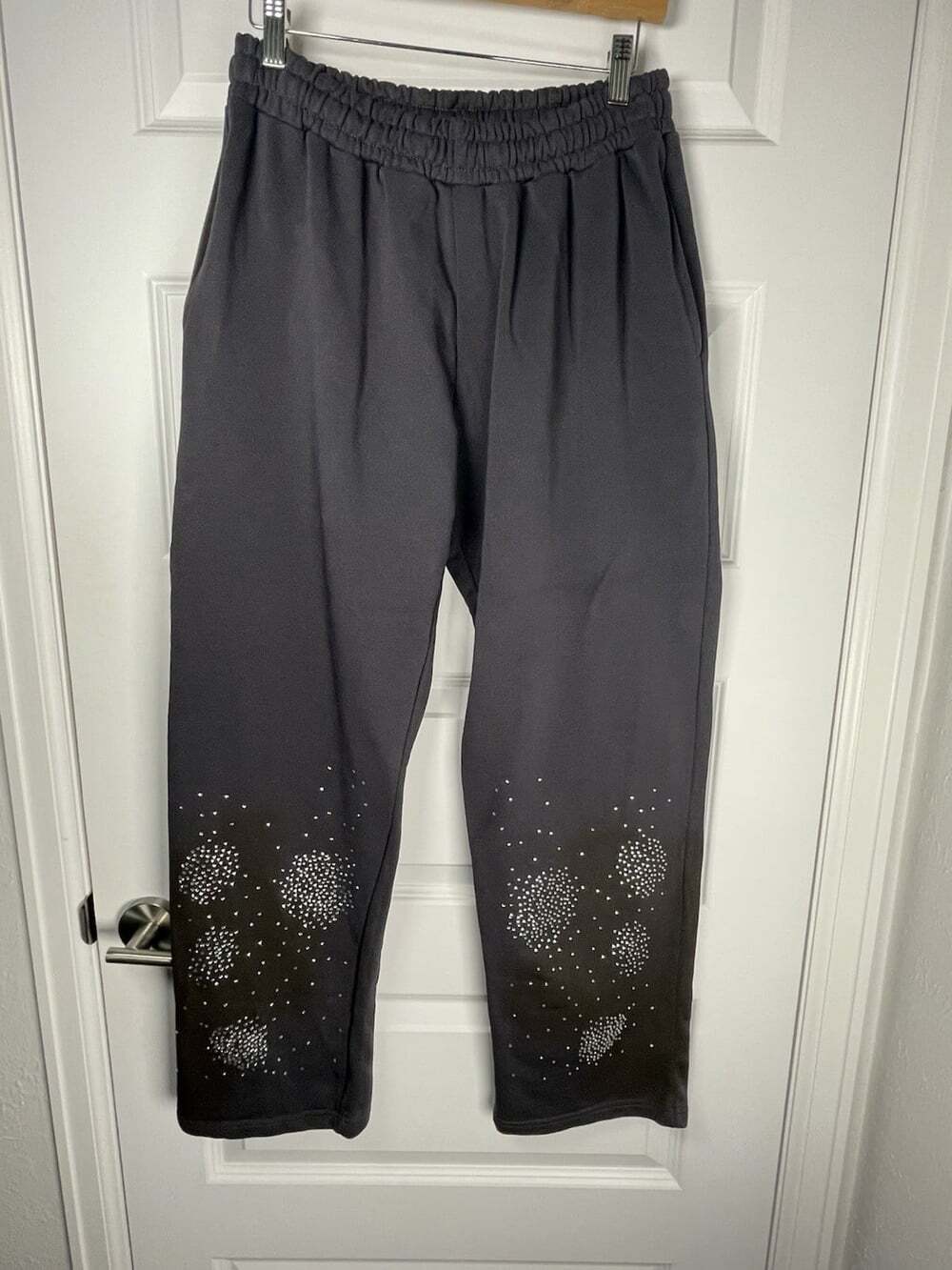 BoohooMAN Relaxed Fit Rhinestone Baggy Sweatpants Joggers Lounge S Purple Gray